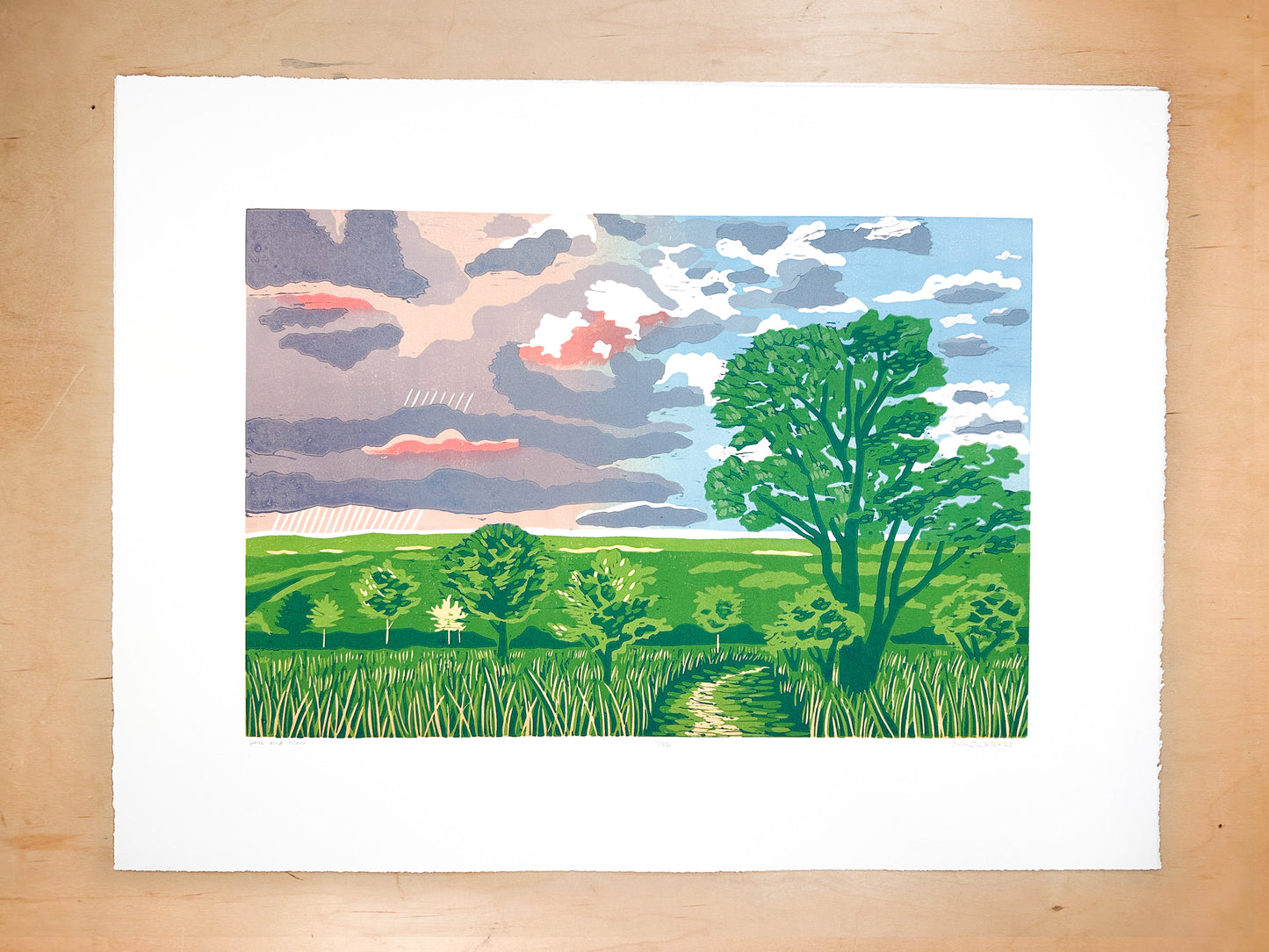 Here and Now Woodcut Print