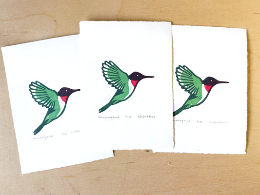 Hummingbird Woodcut Print