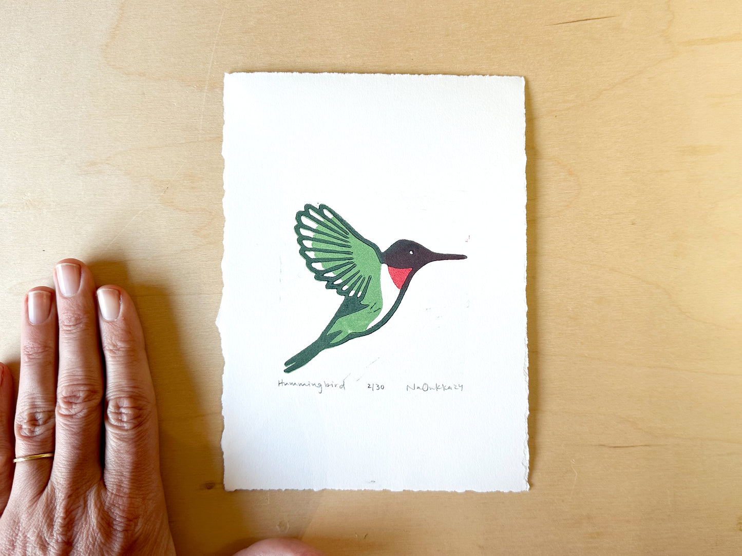 Hummingbird Woodcut Print