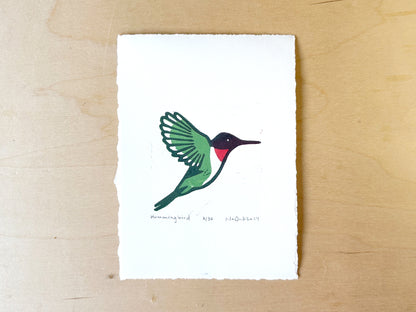 Hummingbird Woodcut Print