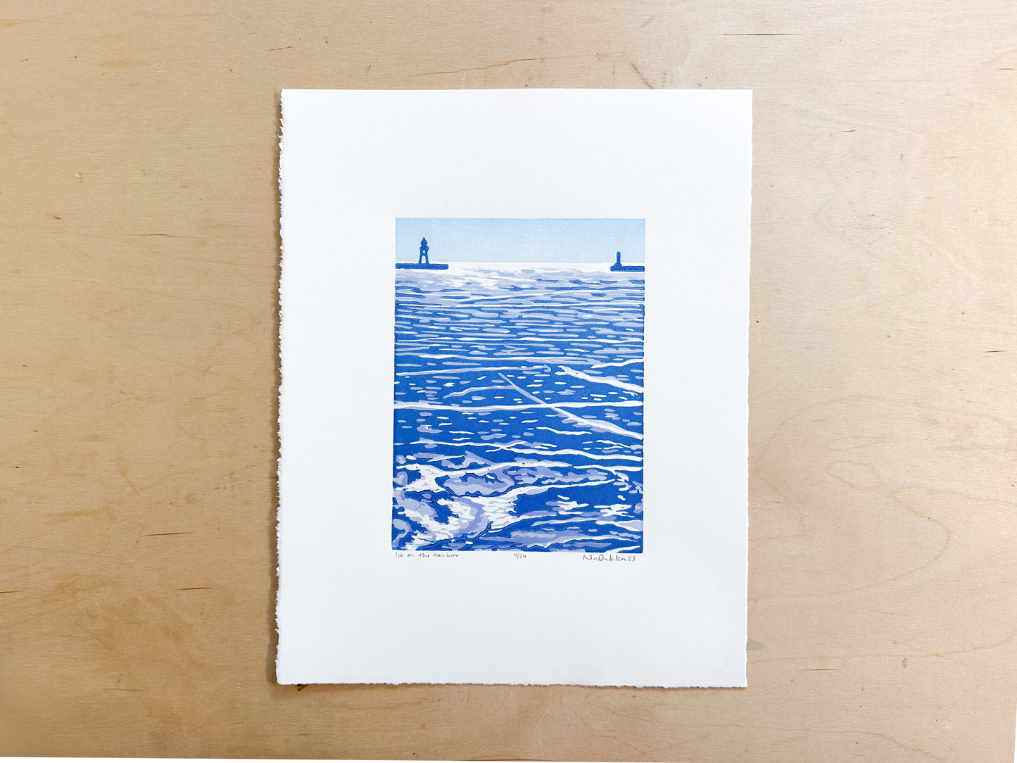 Ice On The Harbor Woodcut Print