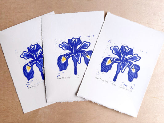 Blue Flag Iris Woodcut Print