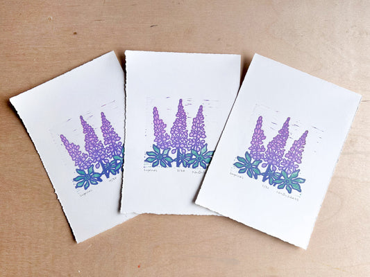 Lupines Woodcut Print