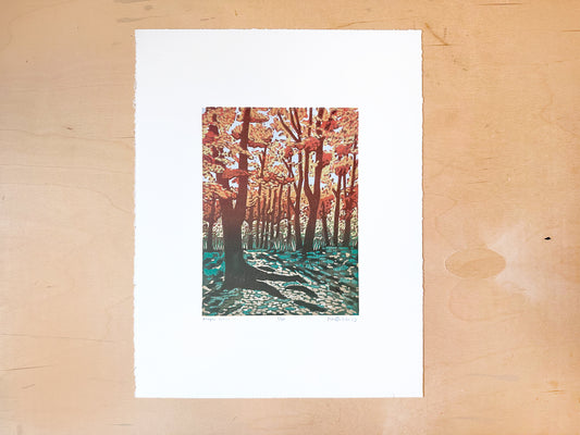 Maple Glow Woodcut Print