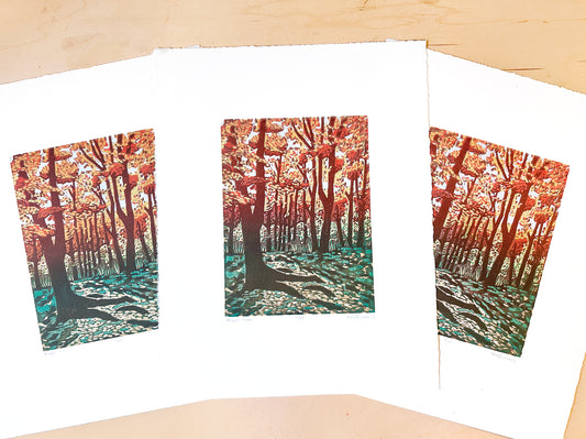 Maple Glow Woodcut Print
