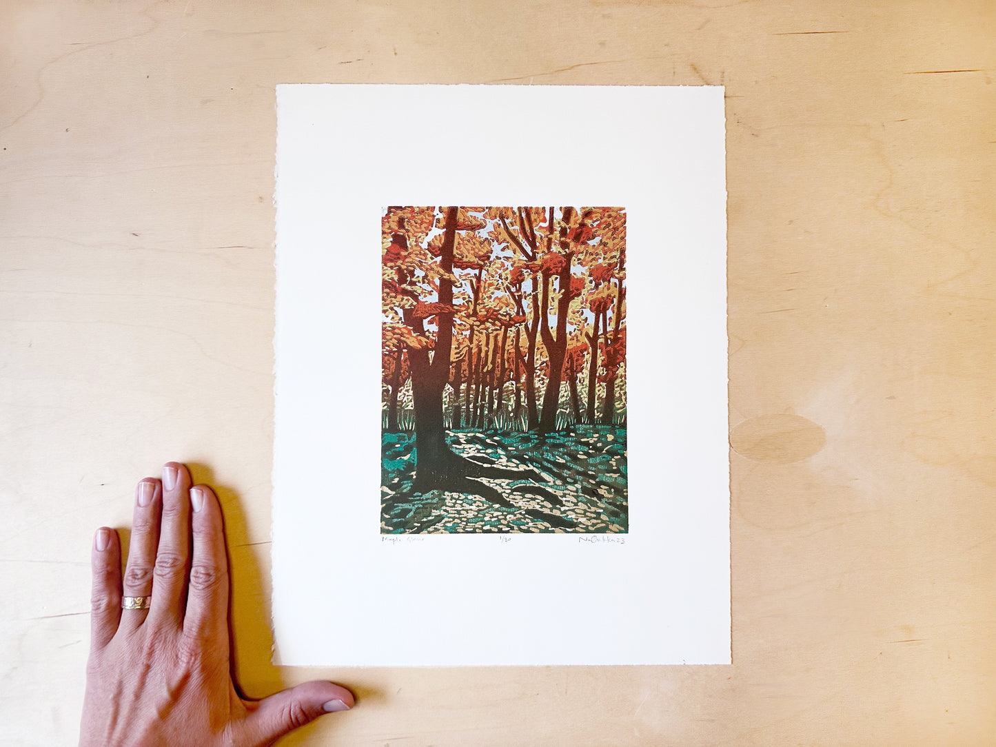 Maple Glow Woodcut Print