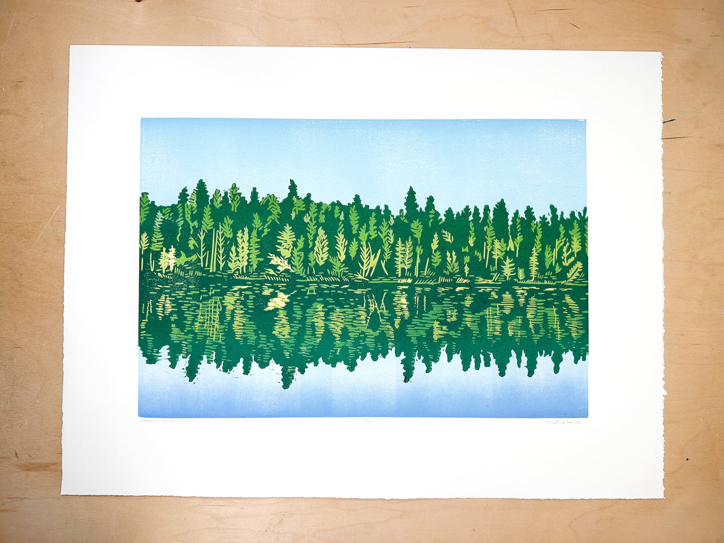 Moment of Reflection Woodcut Print