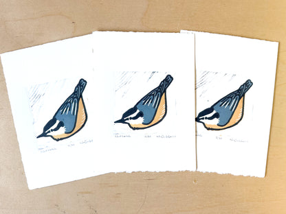 Nuthatch Woodcut Print