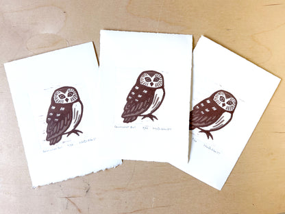 Saw-Whet Owl Woodcut Print