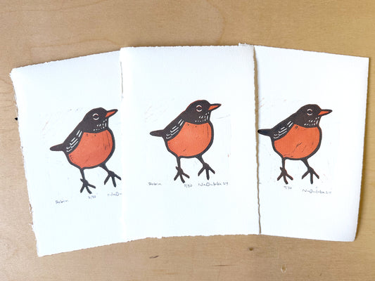 Robin Woodcut Print