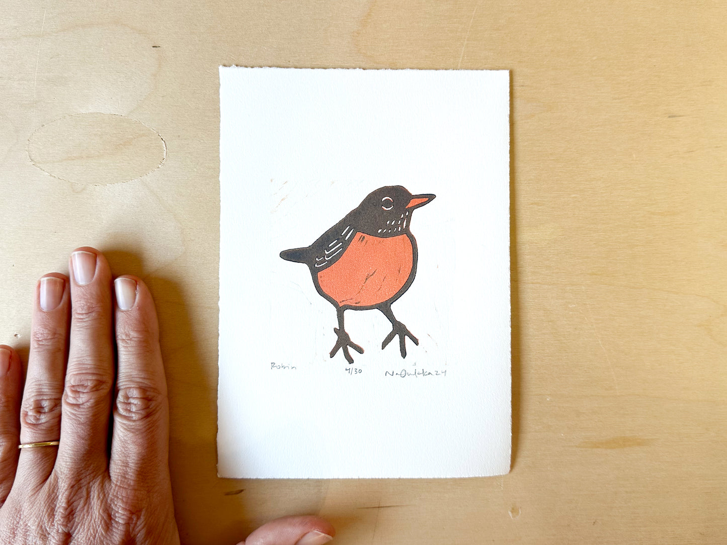 Robin Woodcut Print