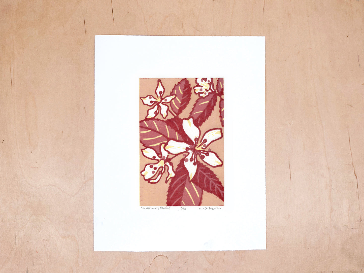 Serviceberry Blooms Woodcut Print