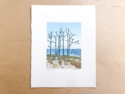 Standing Together Woodcut Print