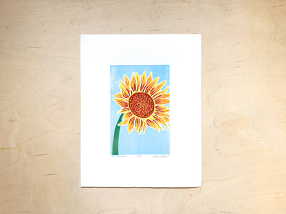 Sunflower Woodcut Print