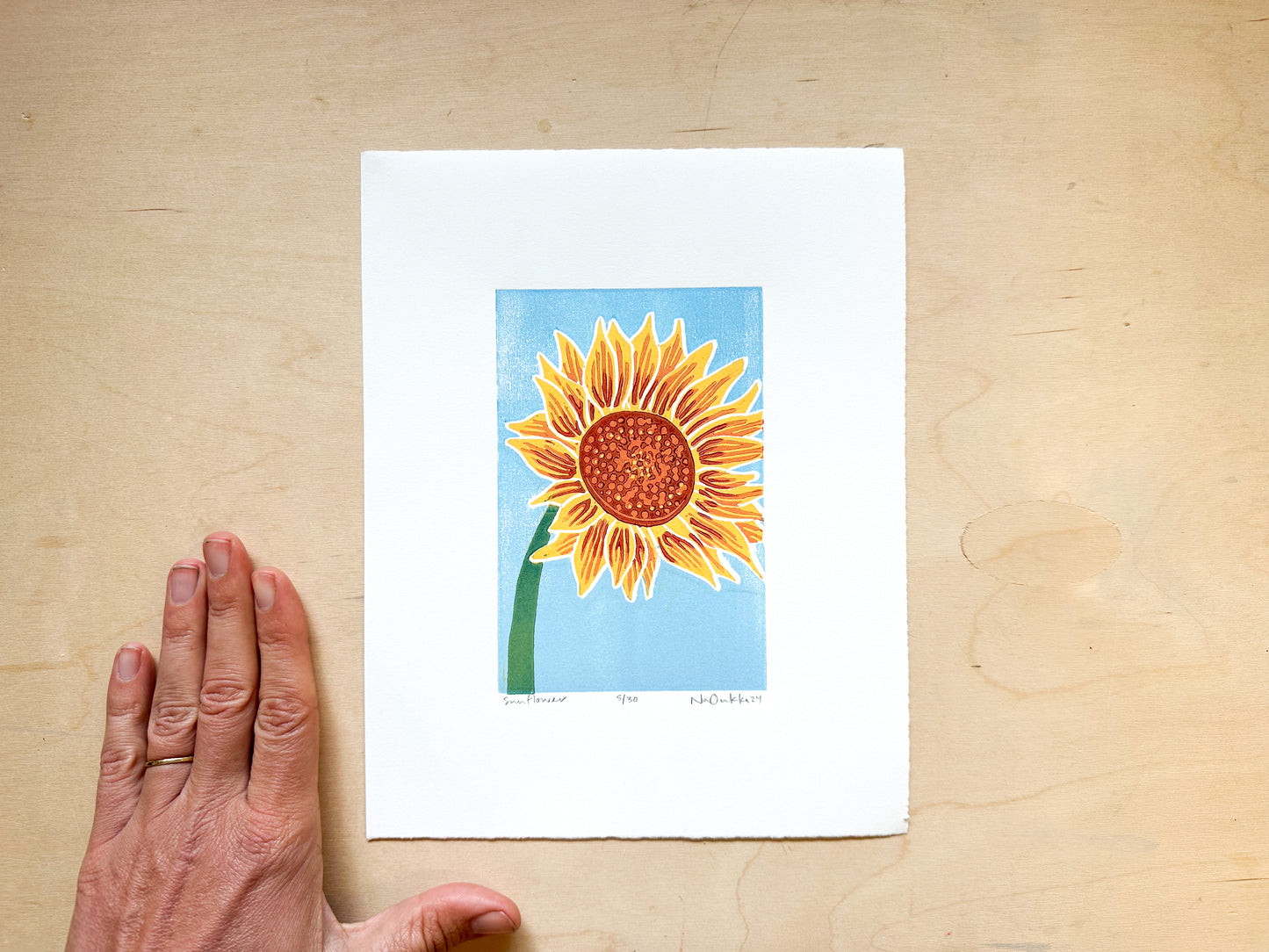 Sunflower Woodcut Print