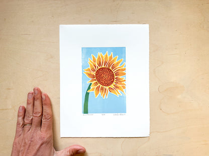 Sunflower Woodcut Print