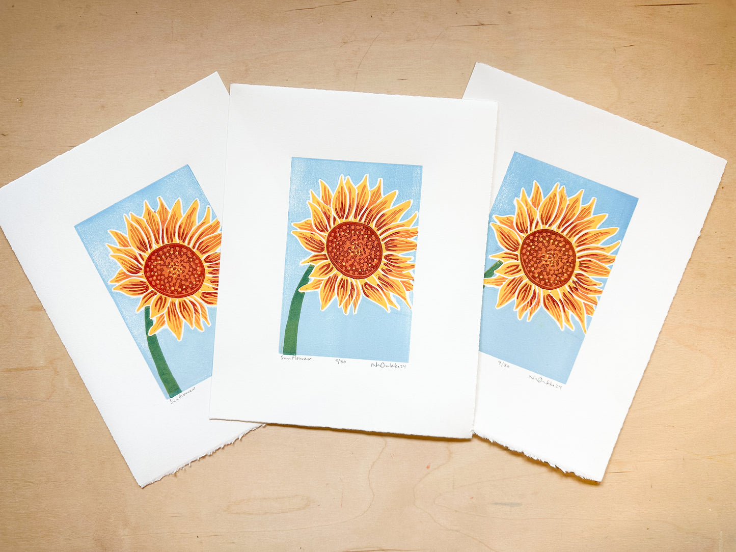 Sunflower Woodcut Print