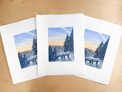 Thinking of You Woodcut Print