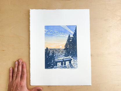 Thinking of You Woodcut Print