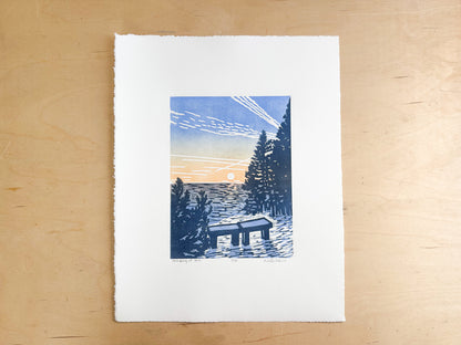 Thinking of You Woodcut Print