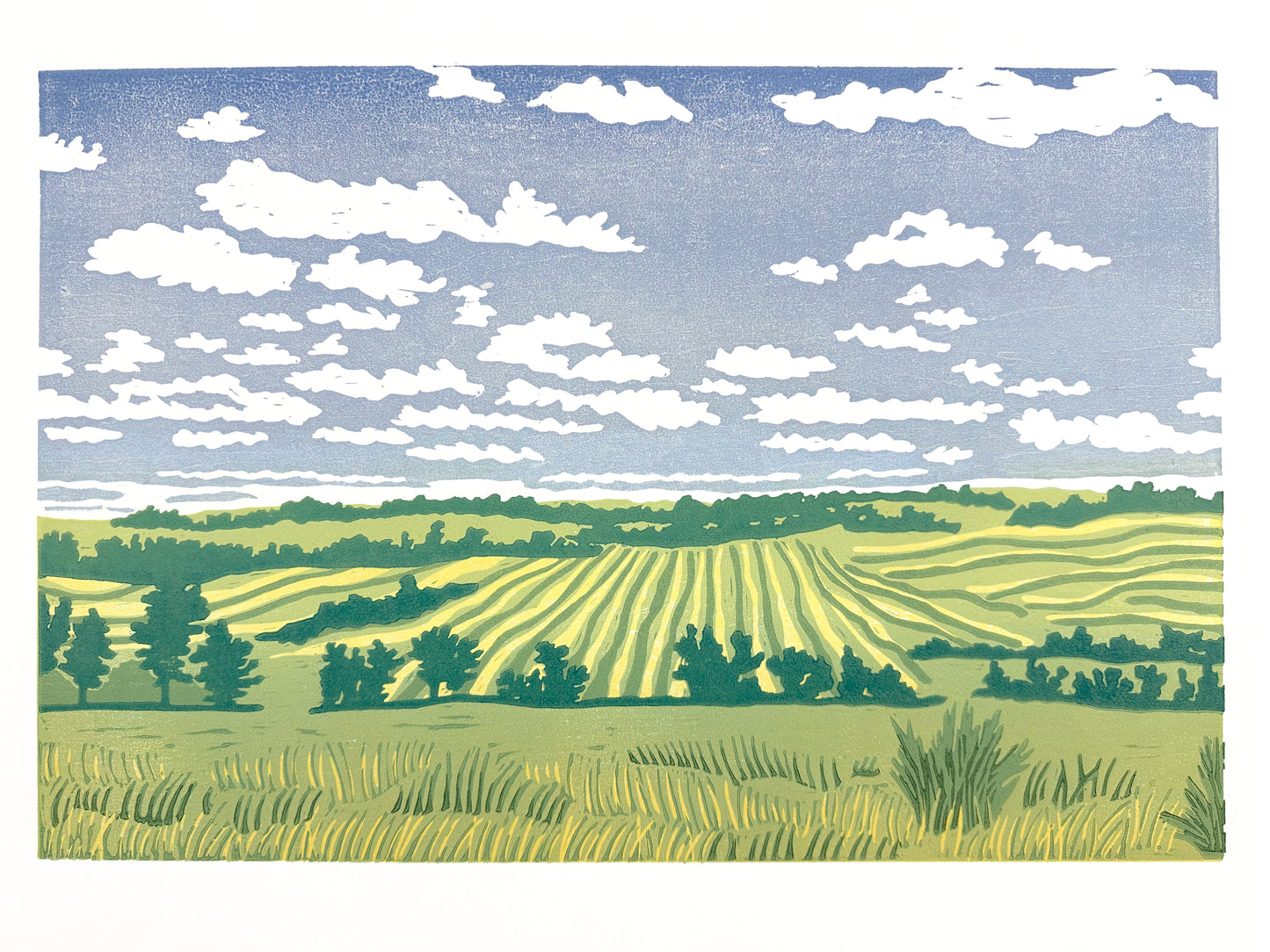 Home in the Fields Woodcut Print