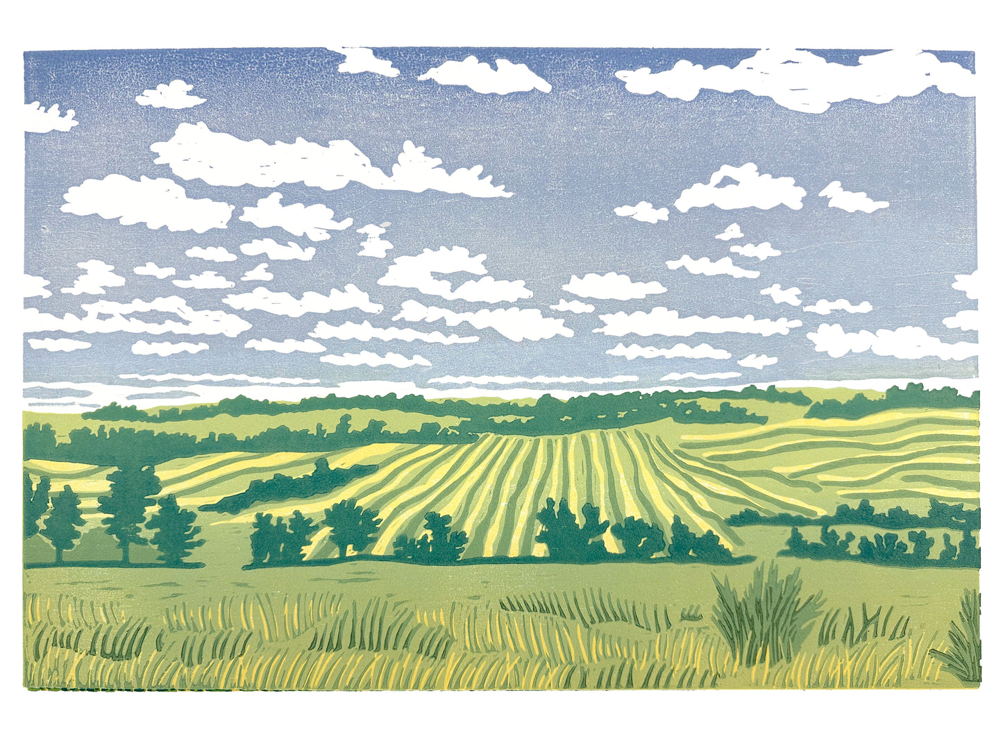 Home in the Fields Woodcut Print