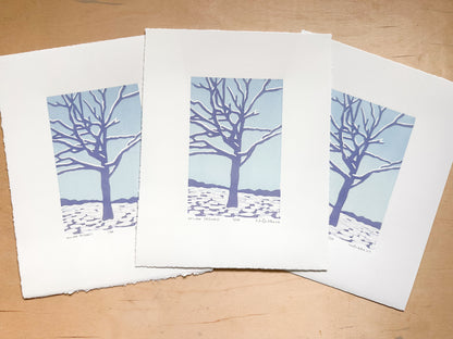 Winter Stillness Woodcut Print