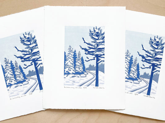 Backcountry Winter Woodcut Print