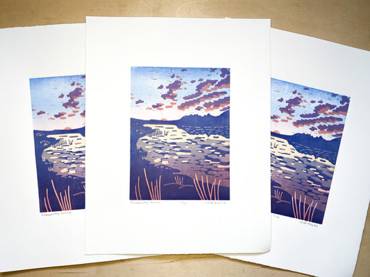 Backcountry Sunrise Woodcut Print