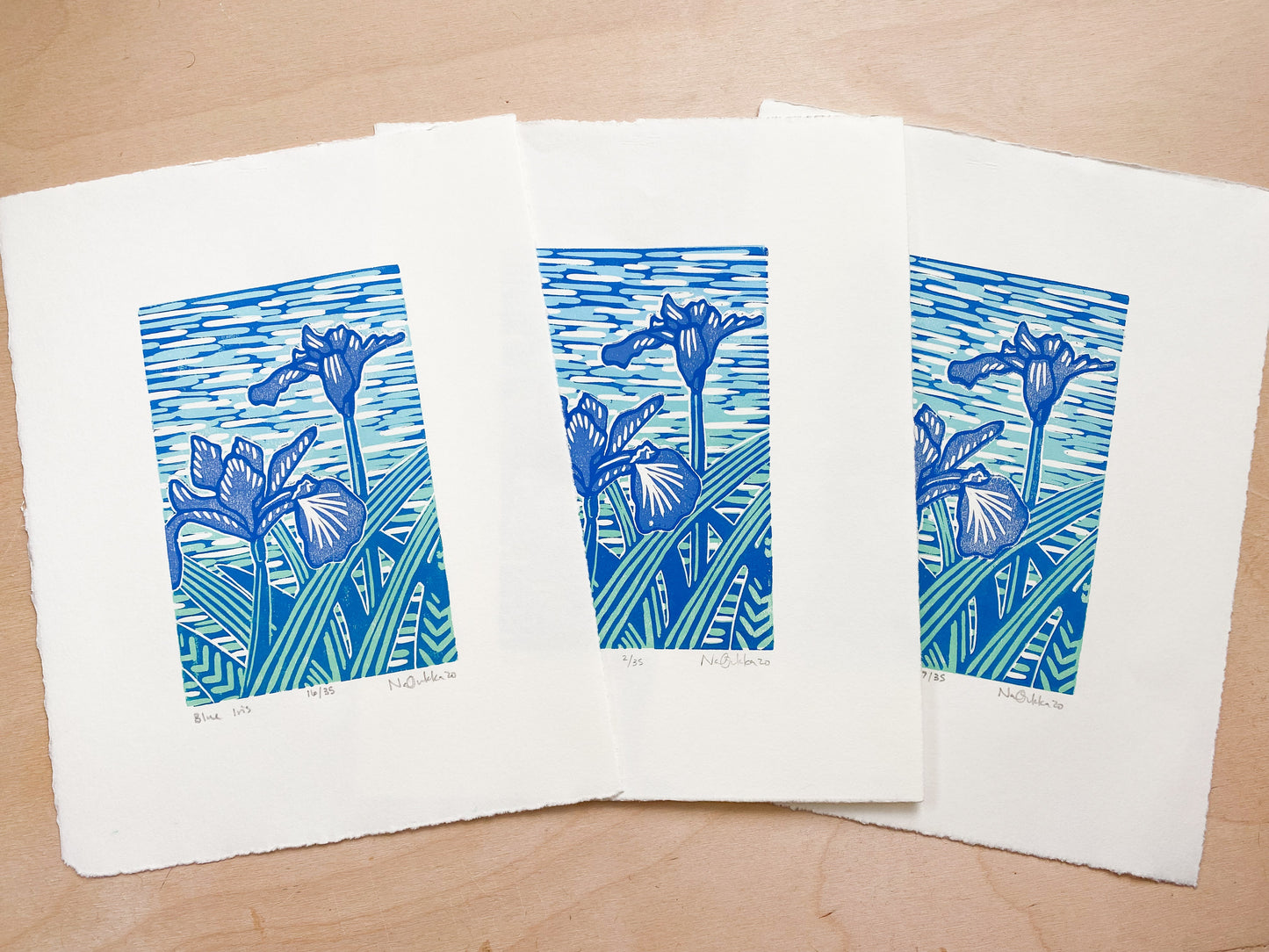 Blue Iris Woodcut Print