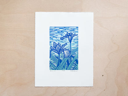 Blue Iris Woodcut Print