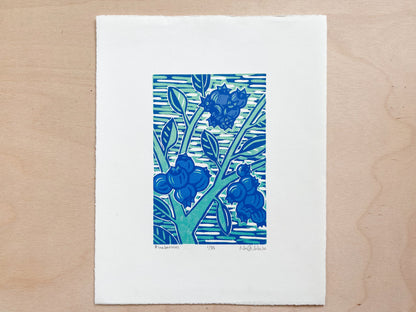 Blueberries Woodcut Print