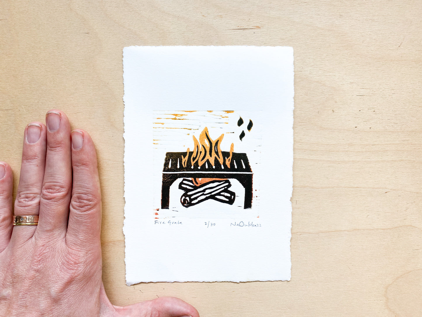 Fire Grate Woodcut Print