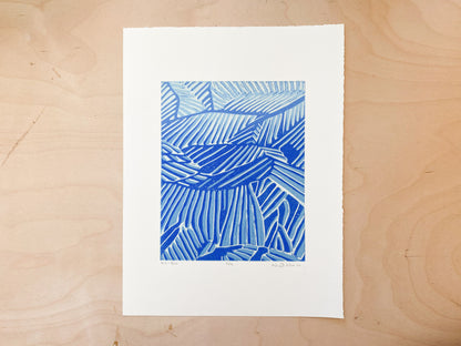 Hills (Blue) Woodcut Print