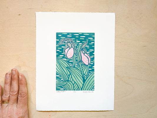 Lady Slippers Woodcut Print