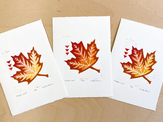 Maple Leaf Woodcut Print