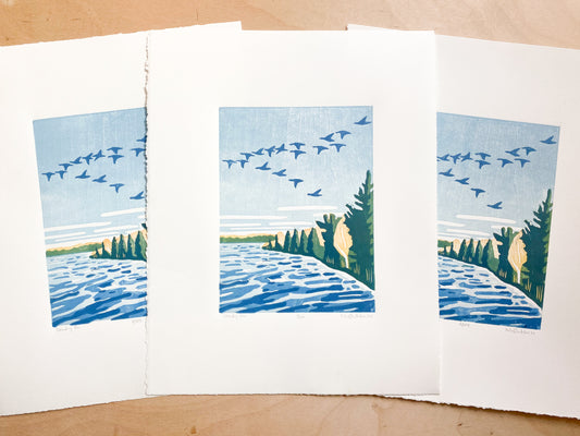 Steady On Woodcut Print