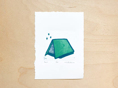 Tent Woodcut Print