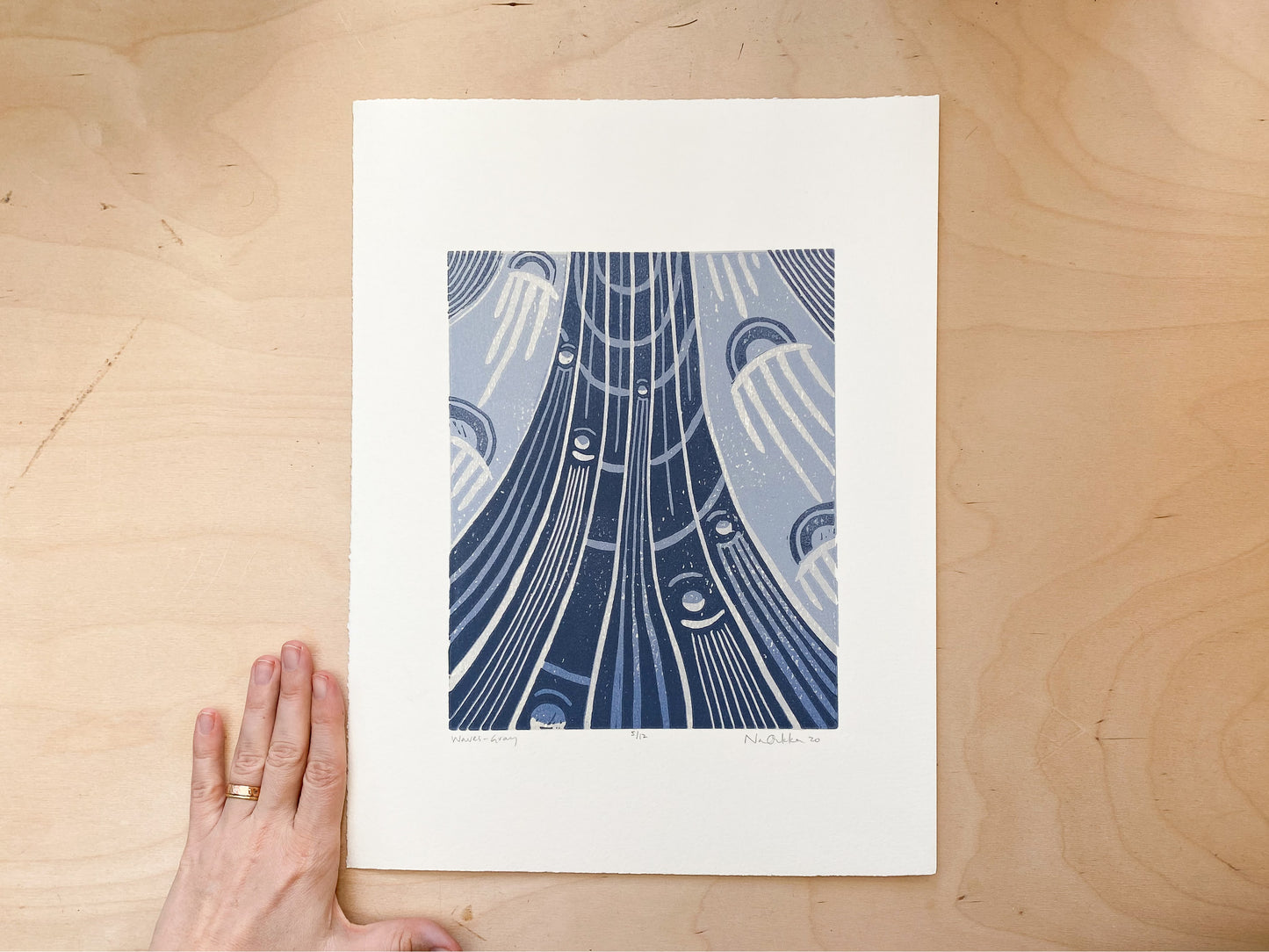 Waves (Gray) Woodcut Print